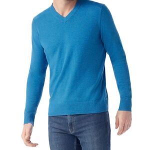 Express Mens 100% Italian Merino wool sweater v neck aqua blue XL